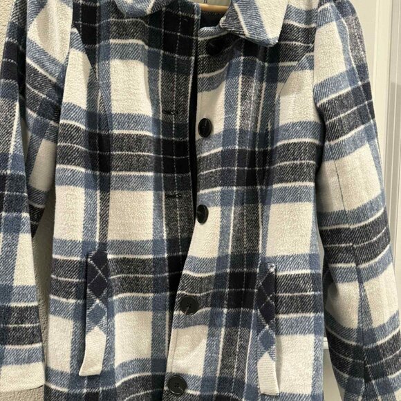 Allegra K Women's Peter Pan Collar Long Winter Plaid Coat - Picture 2 of 4